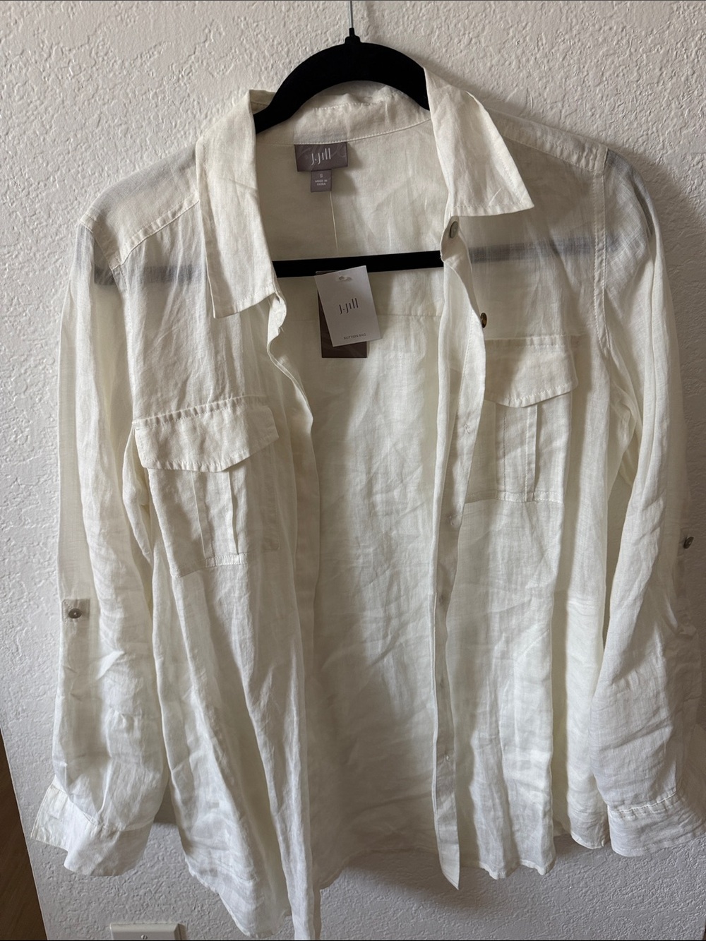 J. Jill Cream Lightweight Linen Button-Front Shirt